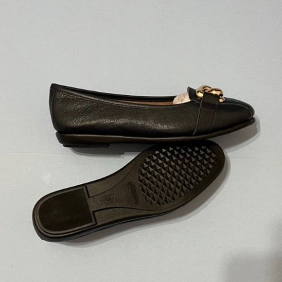 Aerosoles NWT Sz 8W NAVY Bristol Leather Oversized Chain Link Flat Shoes - Picture 6 of 7